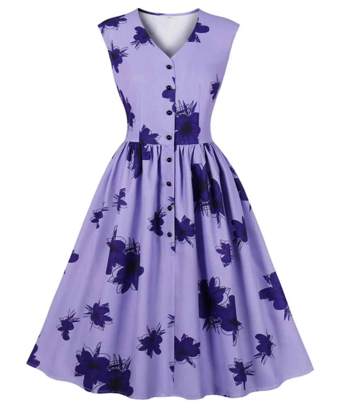 Floral Print Sleeveless Button High Waist Robe Pin Up Retro Vintage Dress