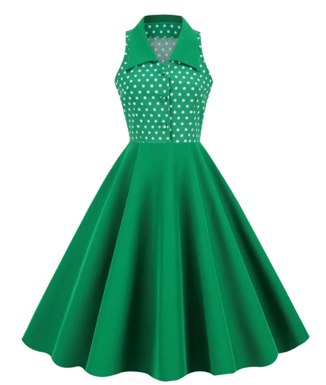 Robe Rétro Robe Blanche A Pois Vert Robe Pin-Up Verte à Pois – Cleo