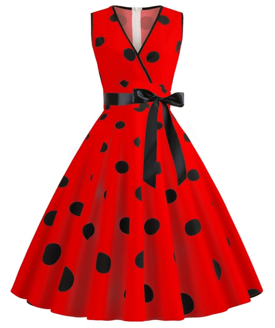 Robe Année 50 Rouge a Pois - Madame Vintage