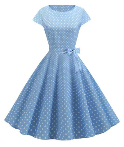 Robe Année 60 Bleu à Point Blanc - Madame Vintage