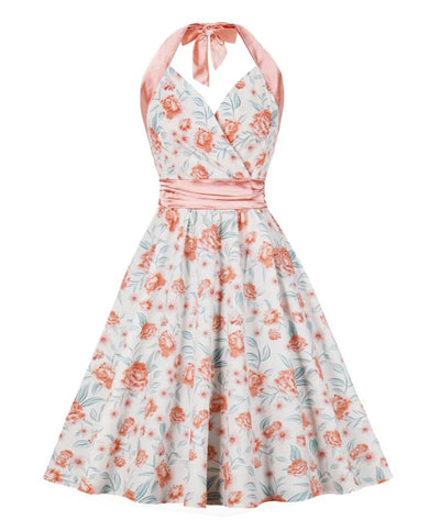 Robe Année 50 Blanche Fleurs Et Pois - Madame Vintage
