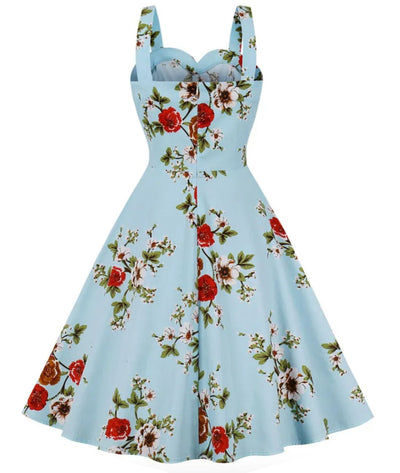Robe Année 50 Fleur Pois Bleu - Madame-Vintage