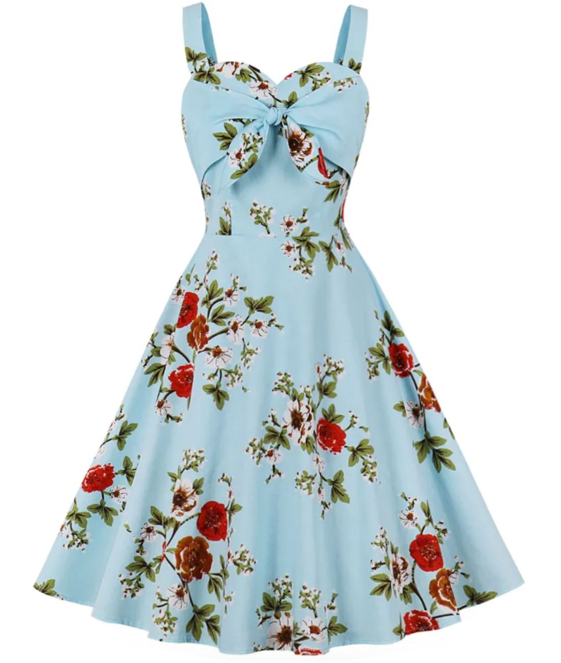 Robe Année 50 Fleur Pois Bleu - Madame-Vintage