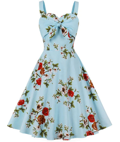 Robe Année 50 Fleur Pois Bleu - Madame-Vintage