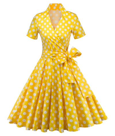 Robe Année 50 Jaune à Pois - Madame-Vintage