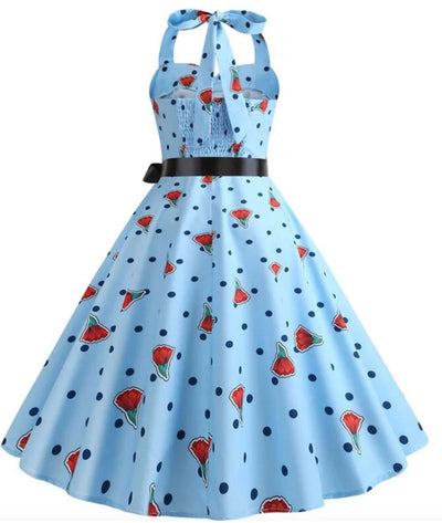 Robe Année 50 Pin Up Bleu Ciel - Madame Vintage