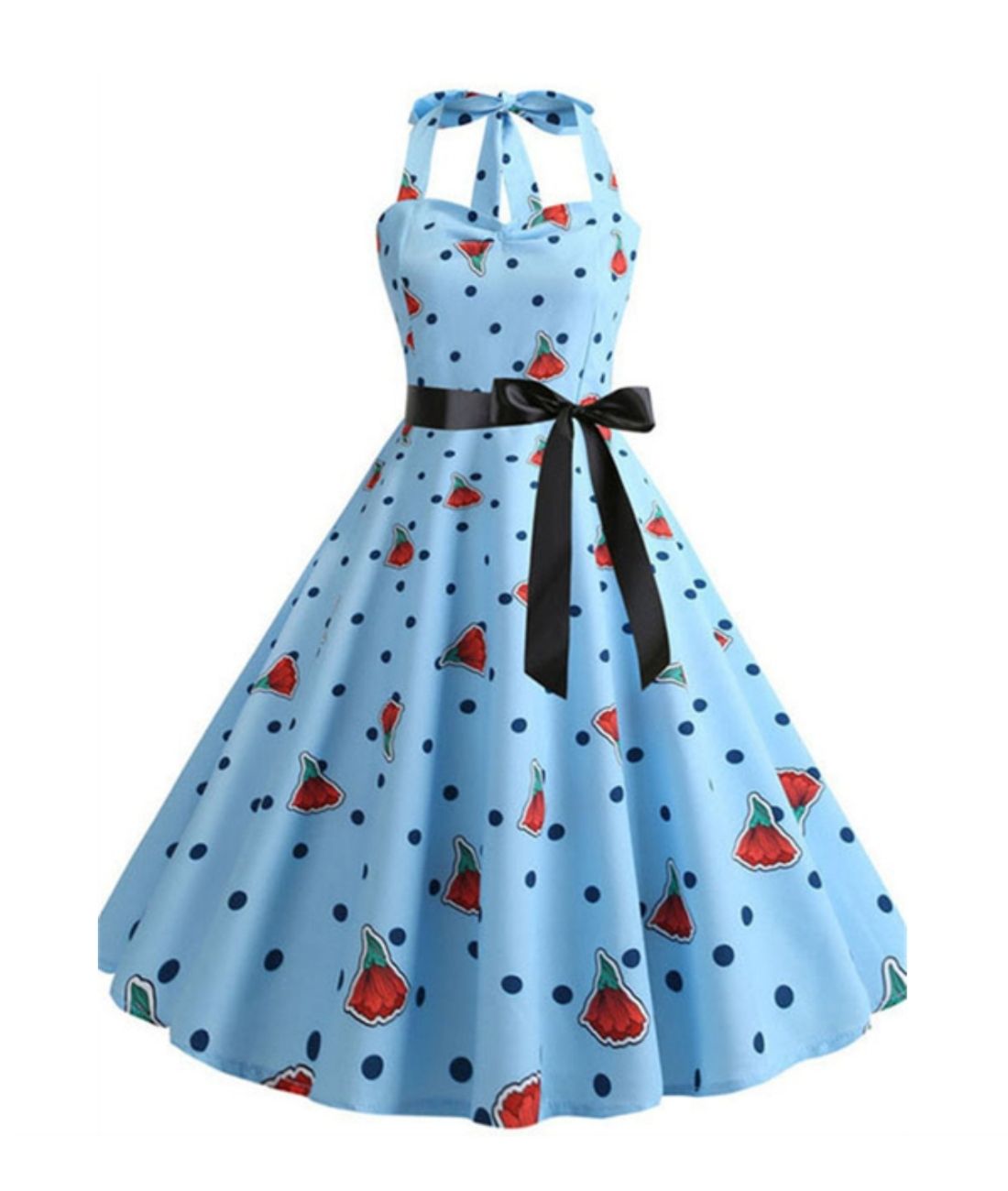 Robe Année 50 Pin Up Bleu Ciel - Madame Vintage