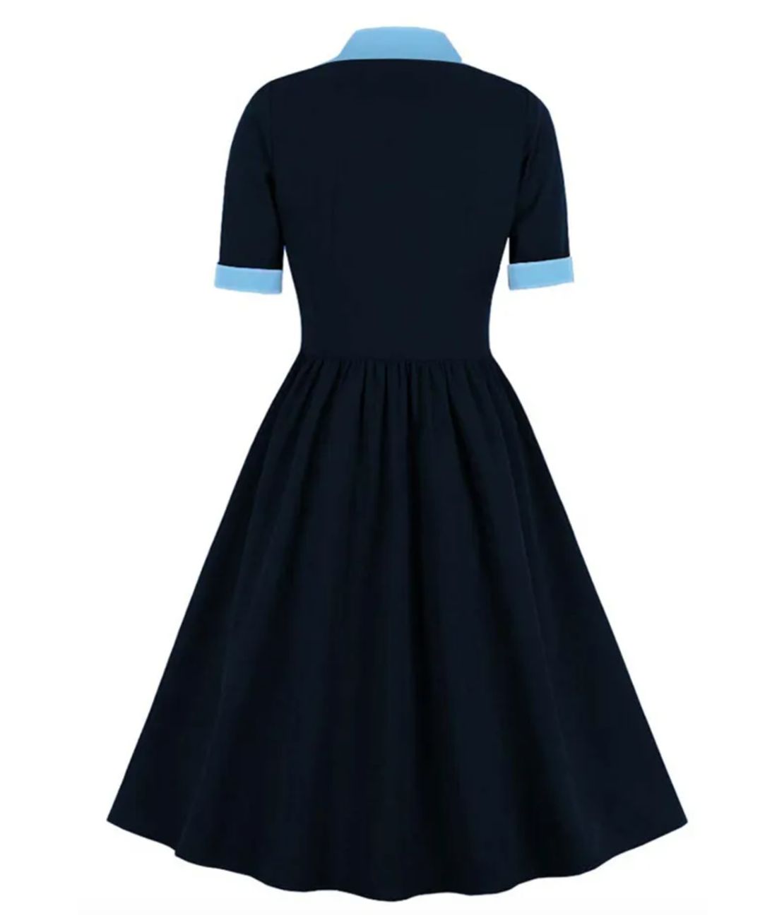 Robe Années 40 Bleu Foulard - Madame Vintage