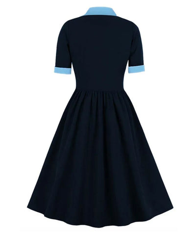 Robe Années 40 Bleu Foulard - Madame Vintage
