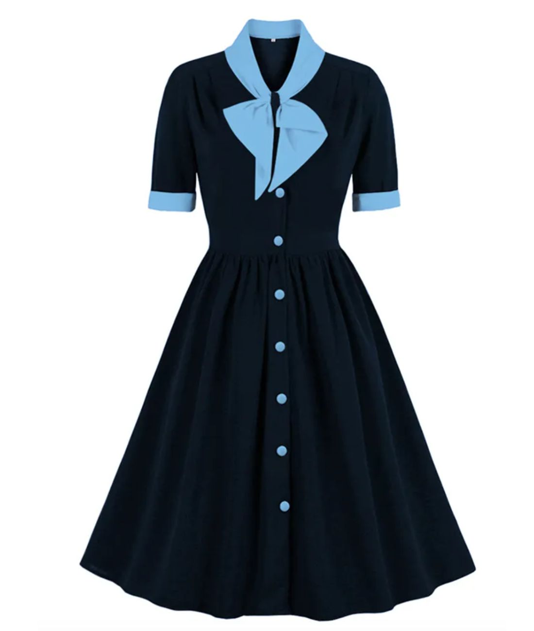 Robe Années 40 Bleu Foulard - Madame Vintage
