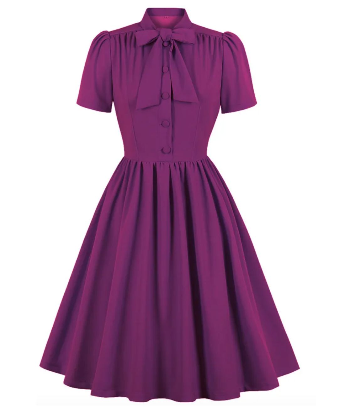 Robe Années 40 Col Montant Violet - Madame Vintage