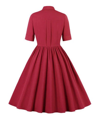 Robe Années 40 Courte Col Chemise - Madame-Vintage