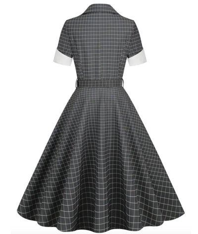 Robe Années 40 Dentelle Vintage Chic Gris - Madame-Vintage