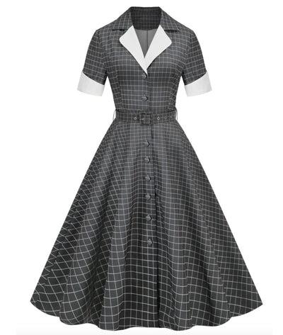 Robe Années 40 Dentelle Vintage Chic Gris - Madame Vintage