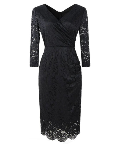 Robe Années 40 Dentelle Vintage Chic Noir - Madame-Vintage