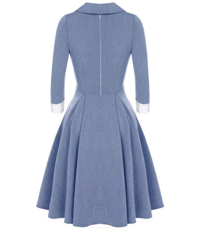 Robe Années 40 Grande Taille Bleu - Madame-Vintage