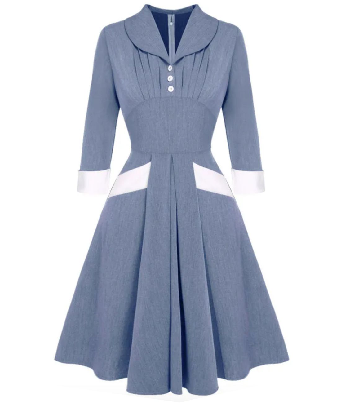 Robe Années 40 Grande Taille Bleu - Madame-Vintage