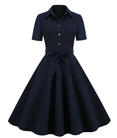 Robe Années 40 Velours Marine - Madame Vintage