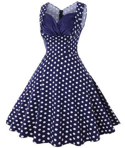 Robe Années 50 Bleu Ciel Et Pois Blancs - Madame-Vintage