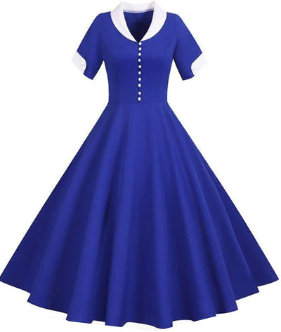 Robe Années 50 Chic Bleu - Madame Vintage