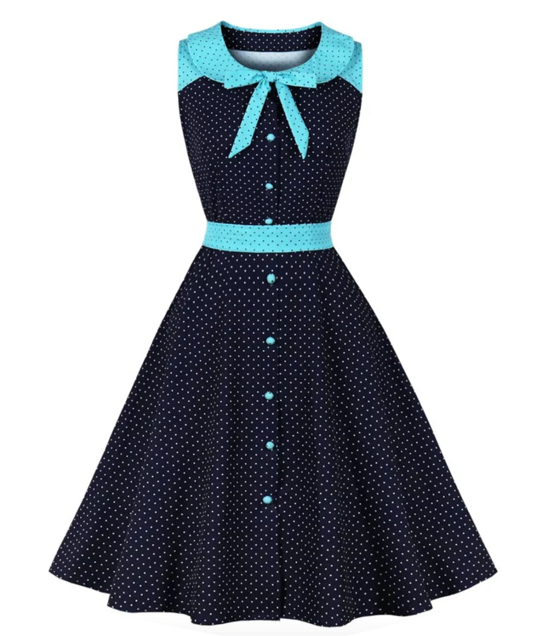 Robe Années 50 Noir Et Bleu - Madame Vintage 