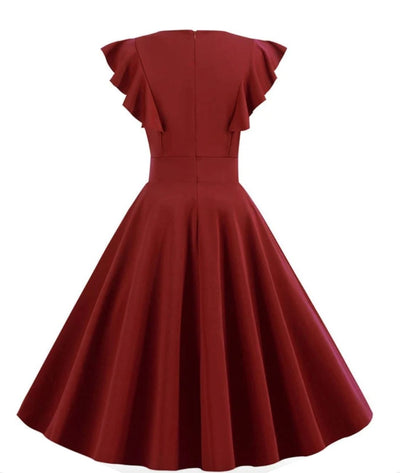 Robe Années 50 Rouge Bordeaux - Madame Vintage