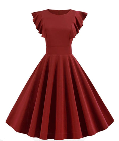 Robe Années 50 Rouge Bordeaux - Madame Vintage