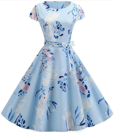 Robe Bleu Pastel Années 50 - Madame-Vintage