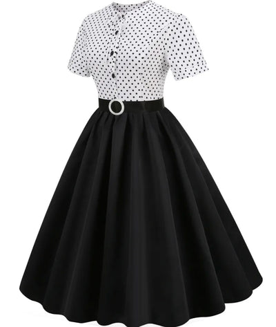 Robe D'été Noire À Pois Style Vintage PinUp Années 50 - Madame Vintage