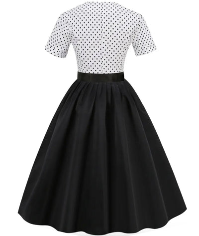 Robe D'été Noire À Pois Style Vintage PinUp Années 50 - Madame Vintage