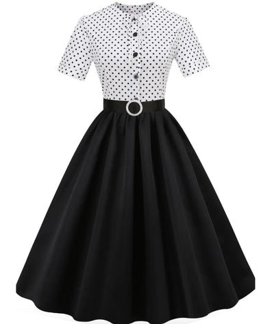 Robe D'été Noire À Pois Style Vintage PinUp Années 50 - Madame Vintage