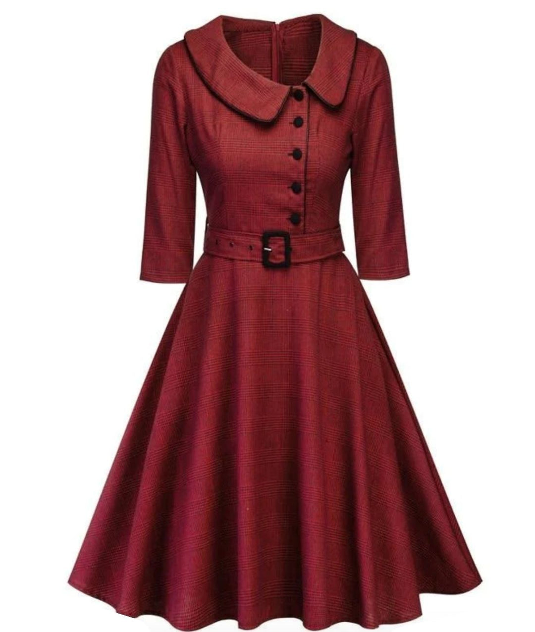Wellwits Robe vintage des années 1940 avec col carré et ceinture pour femme, Kaki Wellwits Robe vintage des années 1940 avec col carré et ceinture pour femme, Kaki