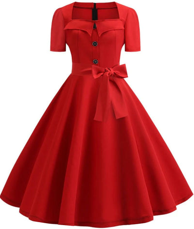 Robe Longue Années 50 Rouge - Madame Vintage
