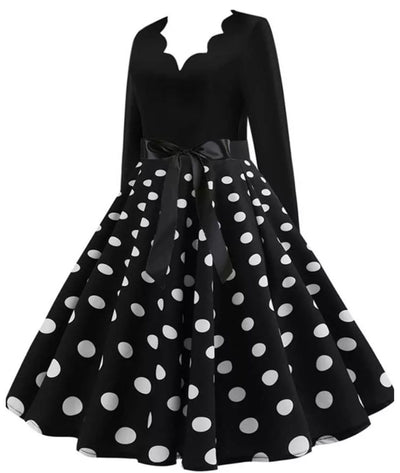 Robe Noir à Pois Blanc Année 50 - Madame Vintage