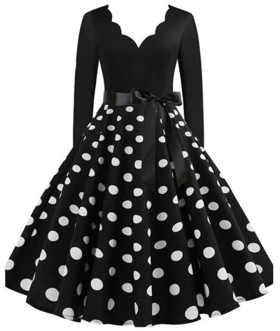 Robe Noir à Pois Blanc Année 50 - Madame Vintage