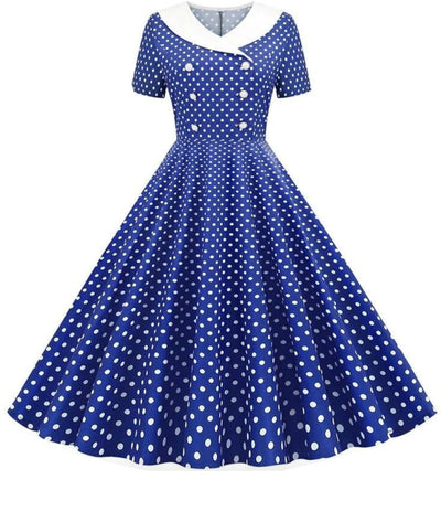 Robe Pin Up Blanche Et Bleue - Madame Vintage