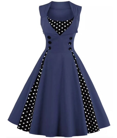 Robe Rockabilly Bleu Et Noir - Madame Vintage