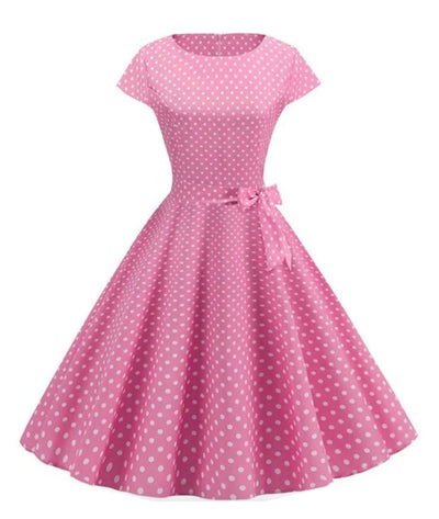 Robe Rose à Pois Blanc Années 50 - Madame Vintage