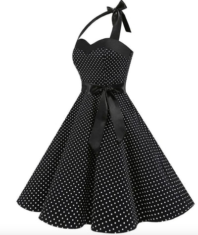 Robe Femme Noir à Pois Blanc Année 50 | Madame Vintage