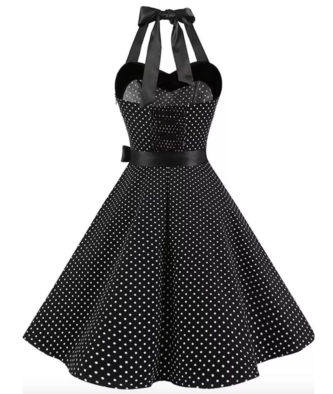 Robe Femme Noir à Pois Blanc Année 50 | Madame Vintage