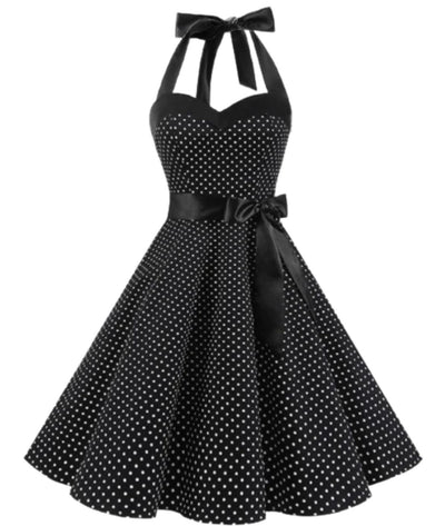 Robe Femme Noir à Pois Blanc Année 50 - Madame Vintage