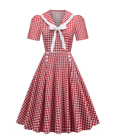Robe Vintage Pin Up Quadrillée Rouge - Madame Vintage 